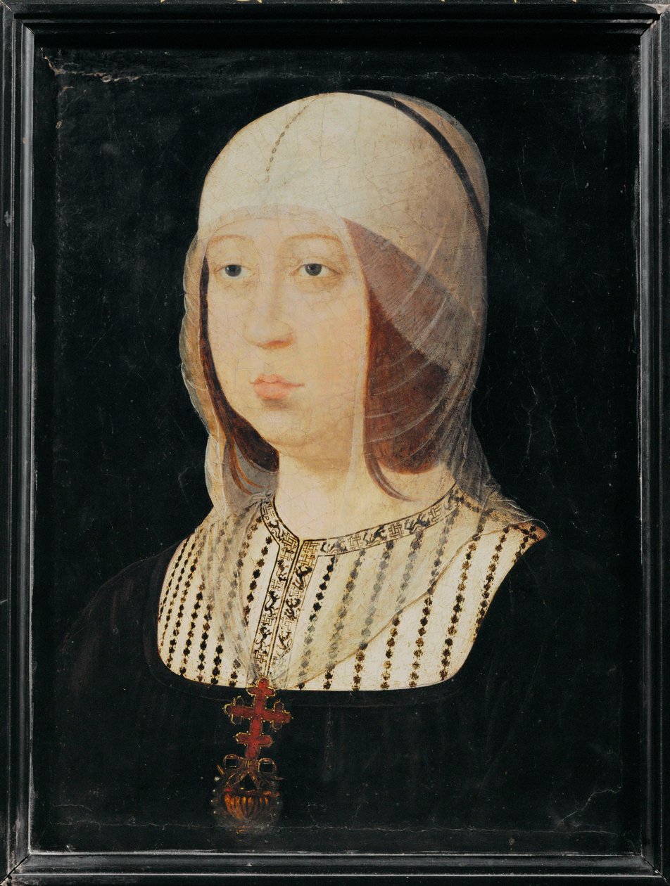 Isabella de Katholieke van Castilië, vrouw van Ferdinand van Aragon ... (schilderij op hout) door Juan de (attr. to) Flandes