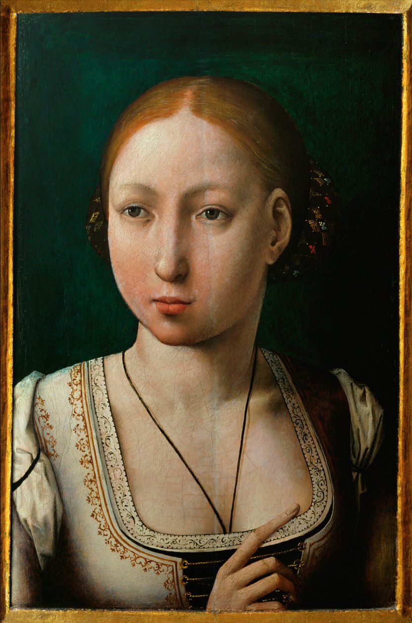Juana de Waanzinnige, vrouw van Filips de Schone, dochter van Isabella van Castilia ... door Juan de (attr. to) Flandes