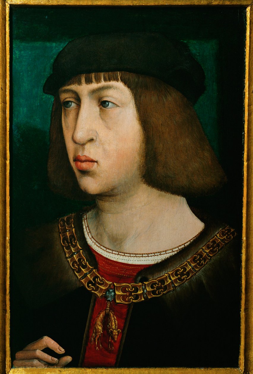 Philipp der Schoene, koning van Castilië, zoon van keizer Maximiliaan, vader van keizer Karel V ... (olieverf op eikenhout) door Juan de (attr. to) Flandes