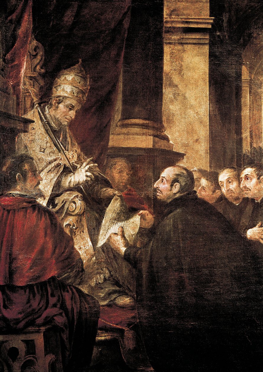 Sint Ignatius van Loyola ontvangt de Bul van de Orde van de Jezuïeten van paus Paulus III, schilderij door Juan de Valdes Leal door Juan de Valdes Leal