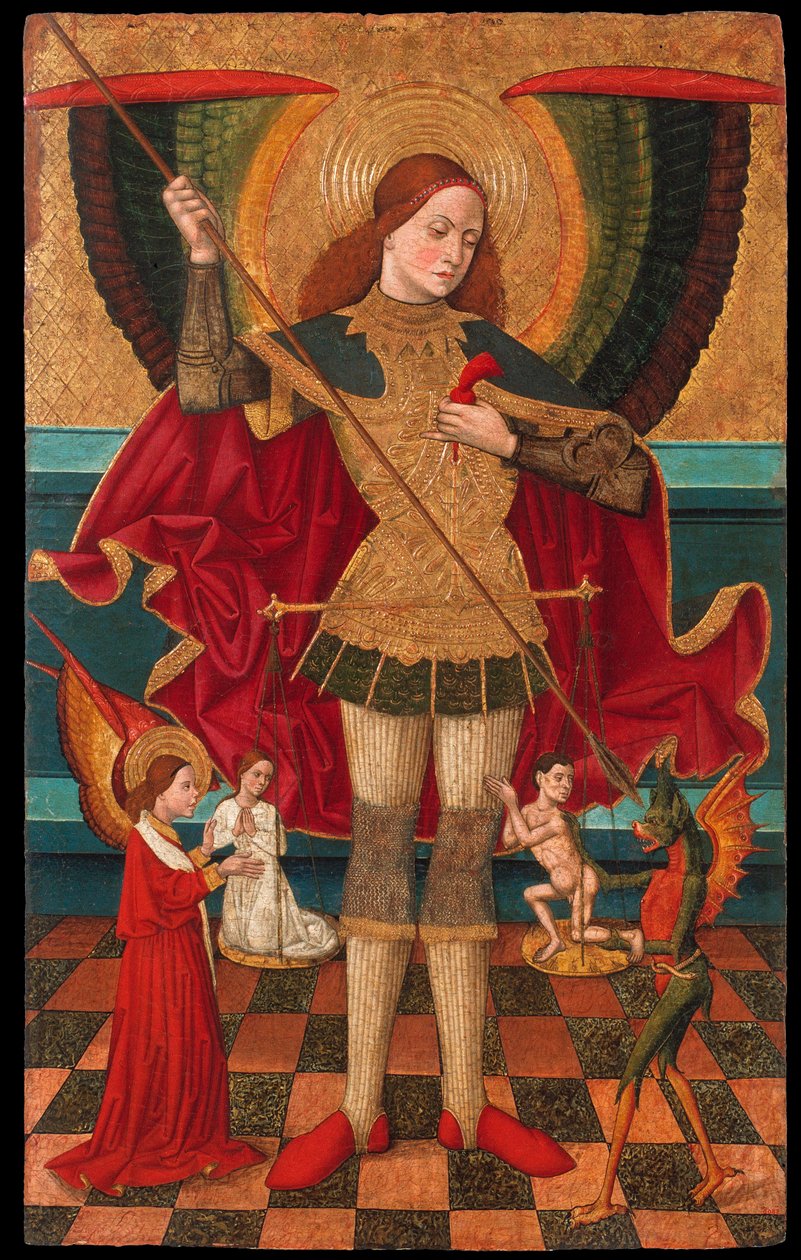 De aartsengel Michaël die de zielen van de doden weegt door Juan de la Abadía
