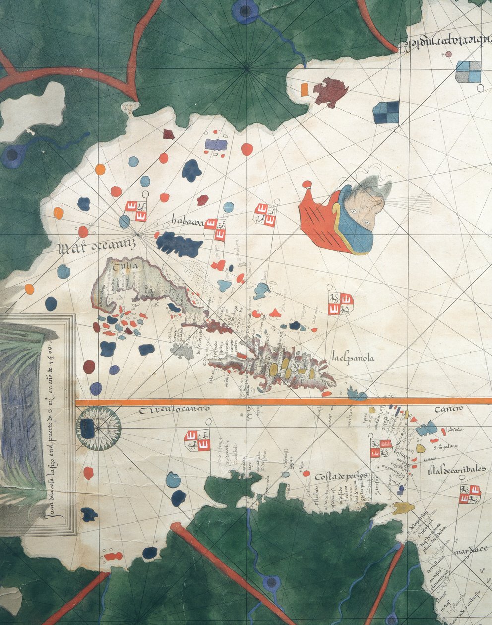 Eilanden van Midden-Amerika, door Juan de la Cosa, nautische kaart door Juan de la Cosa