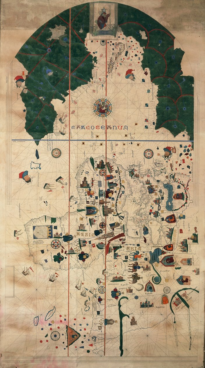 Portolan-Nautische planisfeerkaart door Juan de la Cosa, circa 1500 door Juan de la Cosa