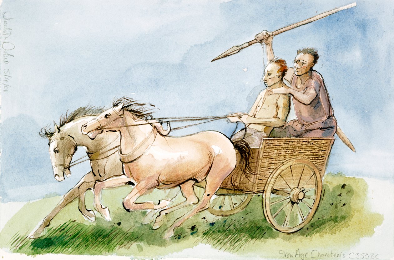 Paardrijders uit de ijzertijd, ca. 350, 2001 (pen en aquarel op papier) door Judith Dobie