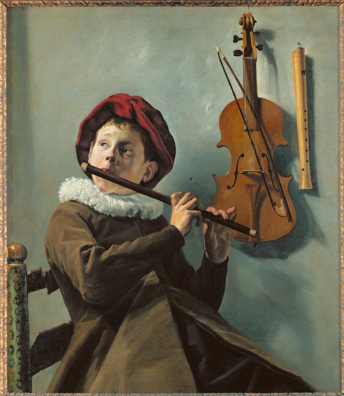 Jongen speelt fluit (schilderij op doek) door Judith Leyster