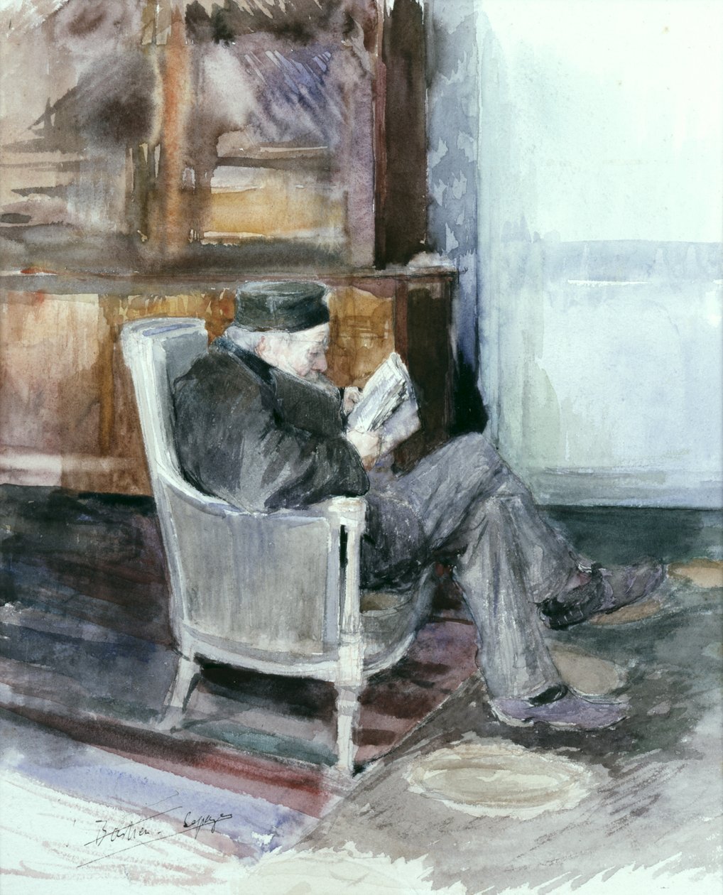 Oude man zittend in een leunstoel door Jules Bastien-Lepage