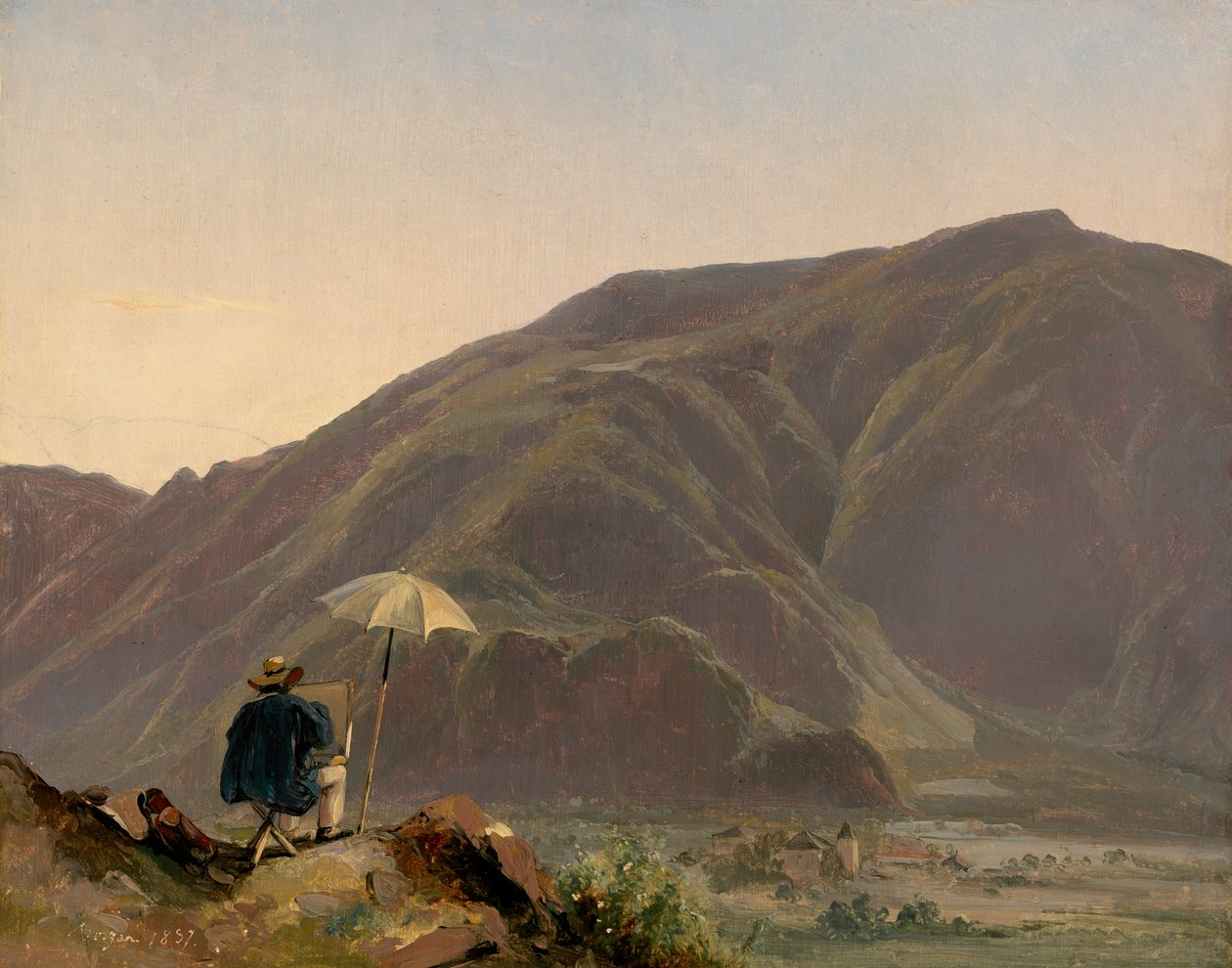Uitzicht op Bozen met een schilder door Jules Coignet