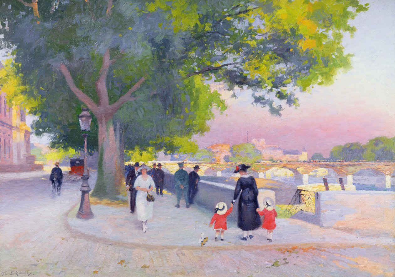 Promenade aan de oevers van de Seine in Parijs door Jules Ernest Renoux