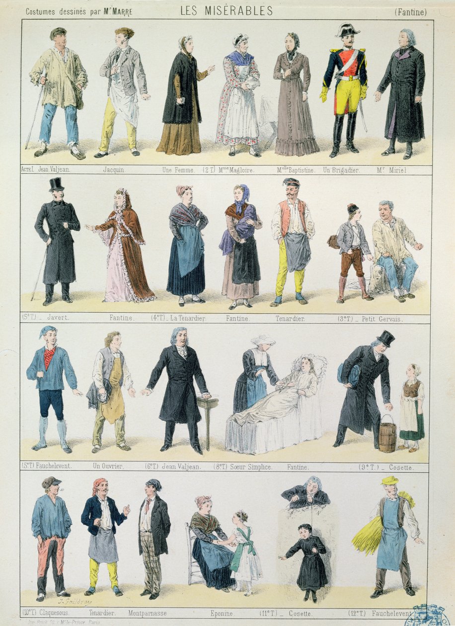 Kostuumontwerpen voor een bewerking van Les Miserables door Victor Hugo (1802-85) voor het theater, 1878 door Jules Marre