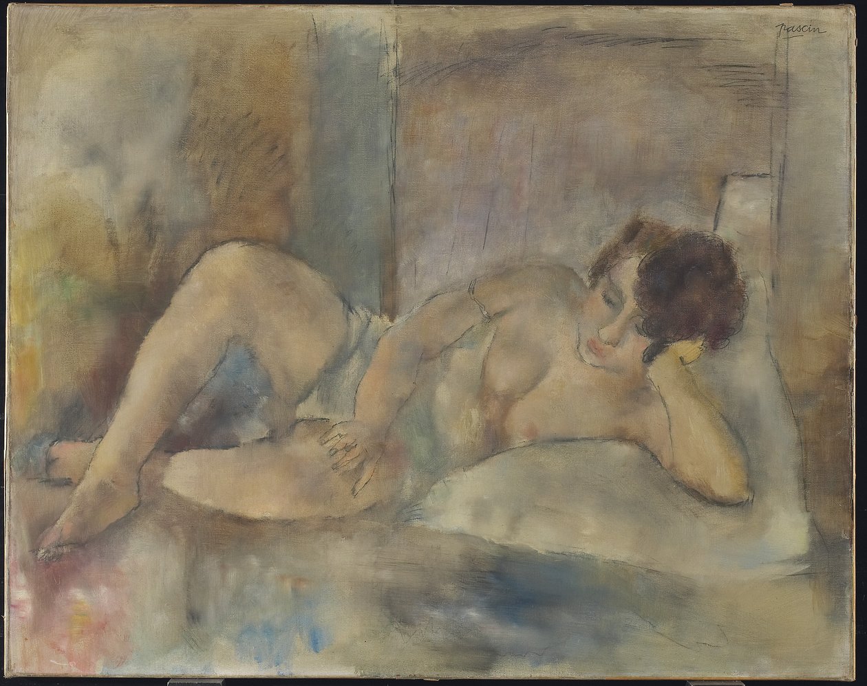 Liggend naakt, ca. 1920 (olie en grafiet op doek) door Jules Pascin