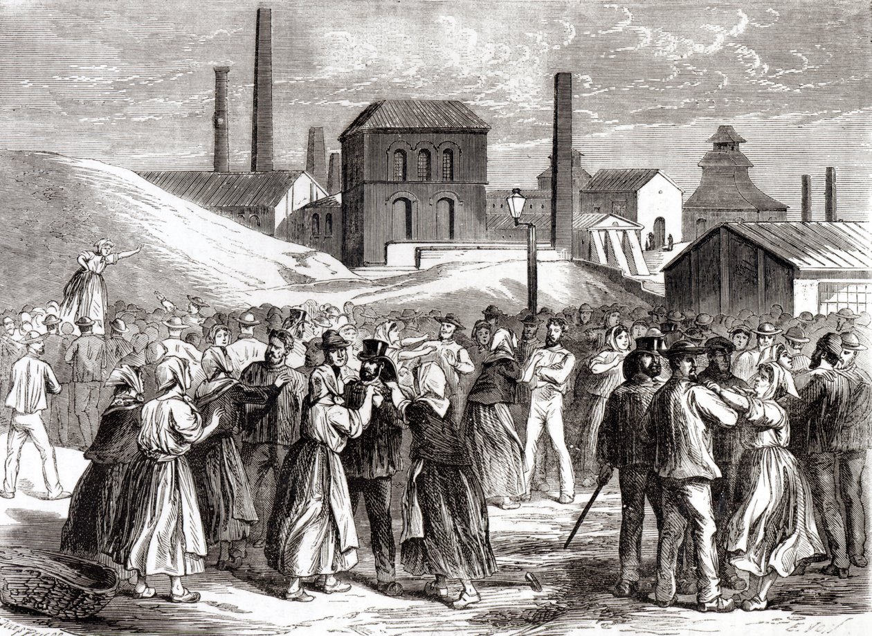 Vrouwen demonstreren bij de Le Creusot kolenmijn in april 1870 door Jules Pelcoq