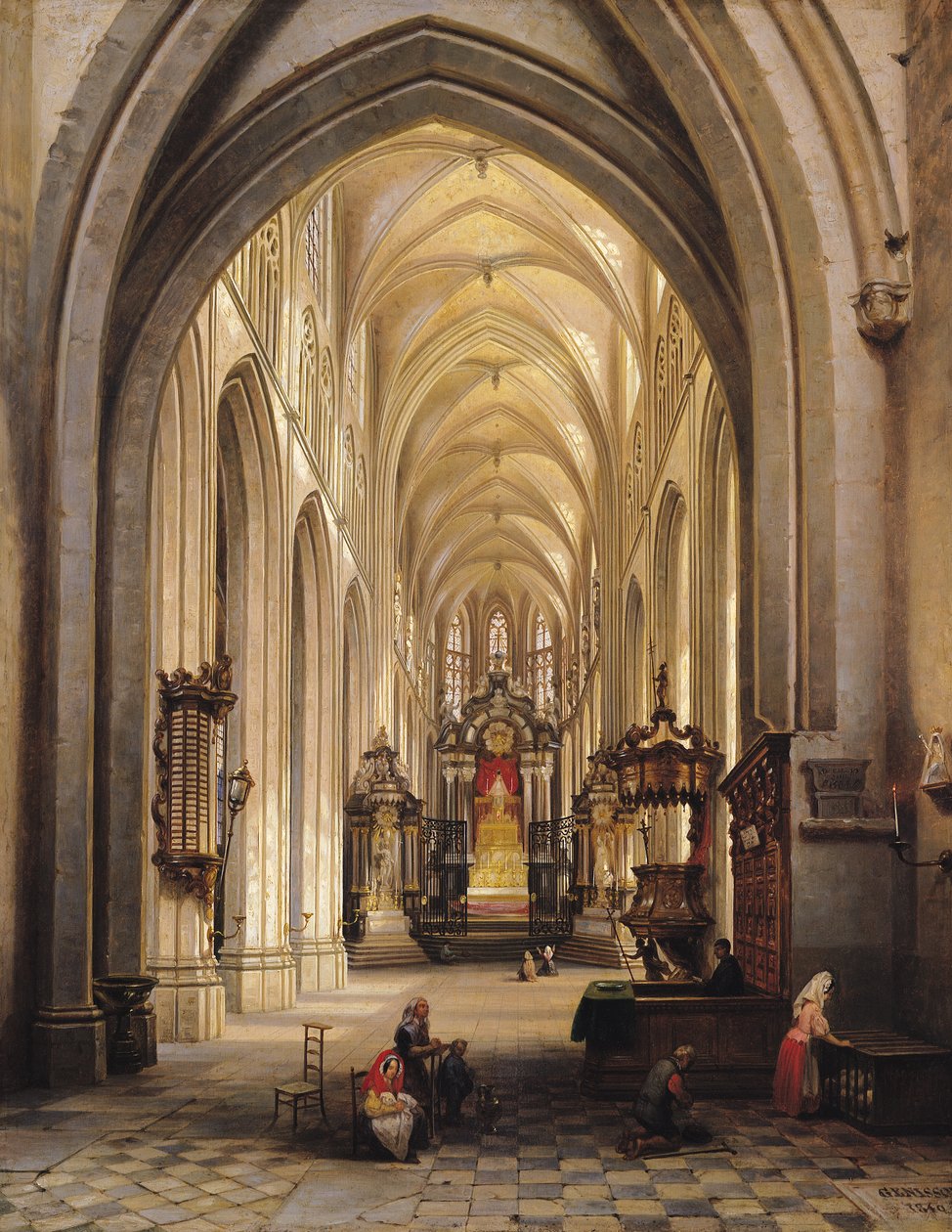 Interieur van een Kerk, 1840 door Jules Victor Genisson