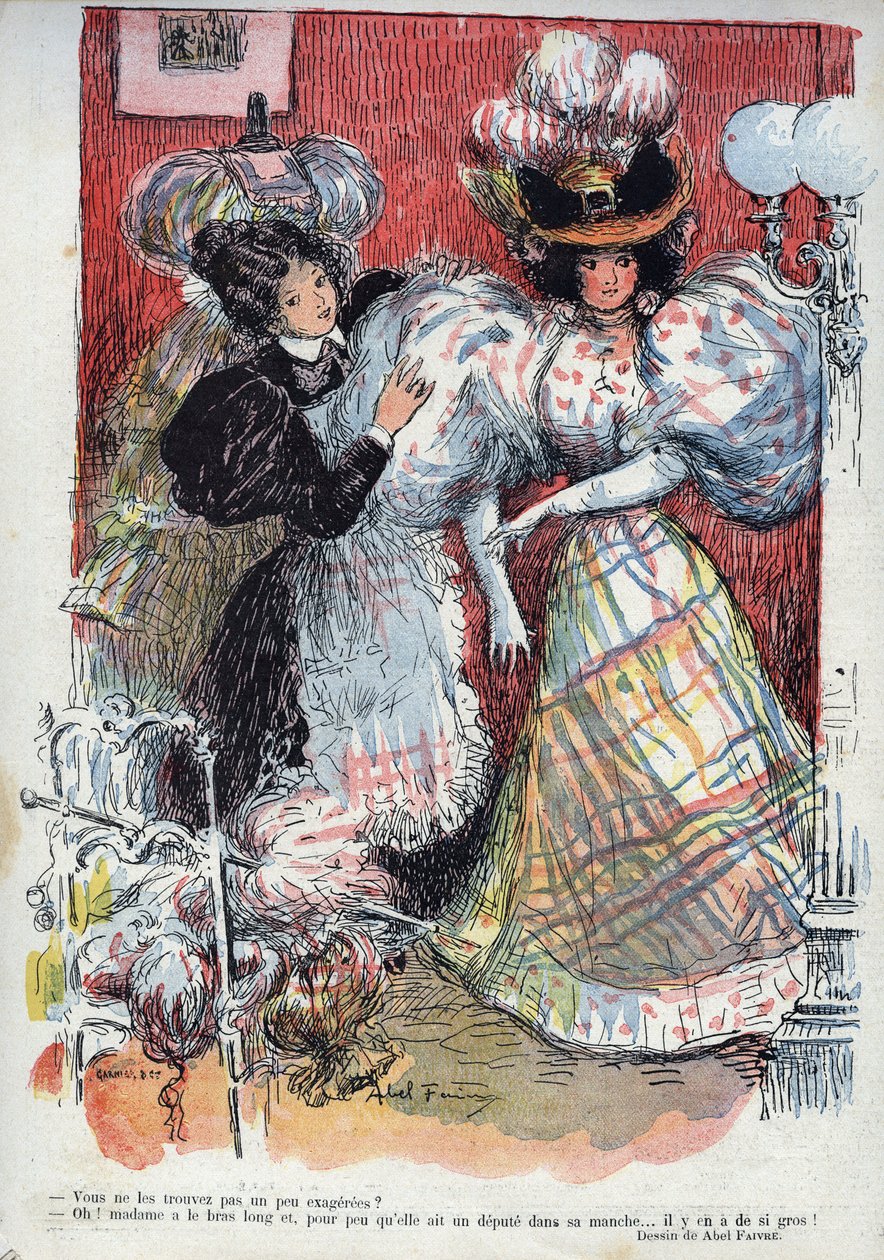 Vind je ze niet een beetje overdreven? Humoristische tekening door Abel Faivre (1867-1945). 