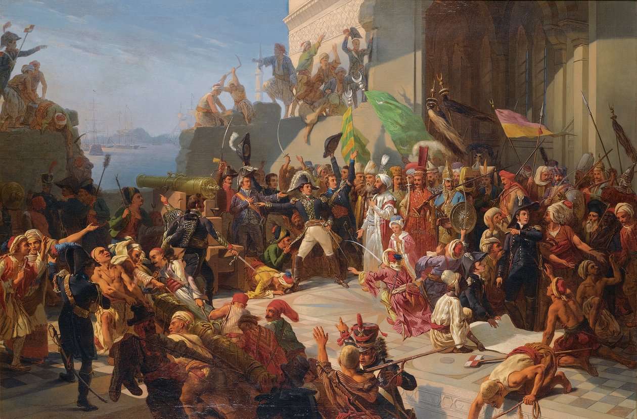 Sultan Selim III bezoekt generaal Horace Sebastiani tijdens de verdediging van Constantinopel tegen de Britse vloot, februari 1807 door Jules Alfred Vincent (after) Rigo