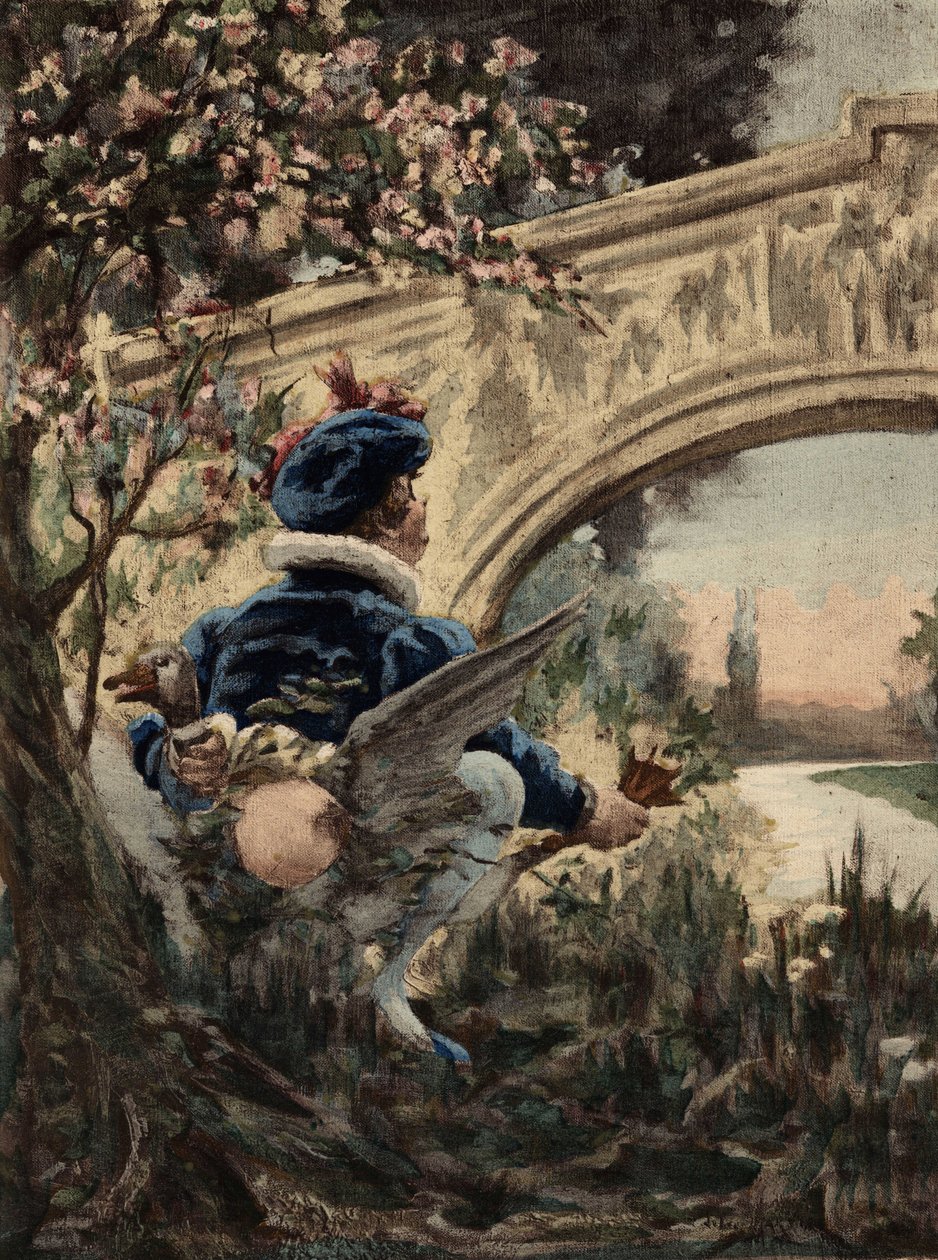 Gargantua die zijn billen afveegt aan een gans. Gargantua. Illustratie door Jules Garnier. In "Rabelais et l