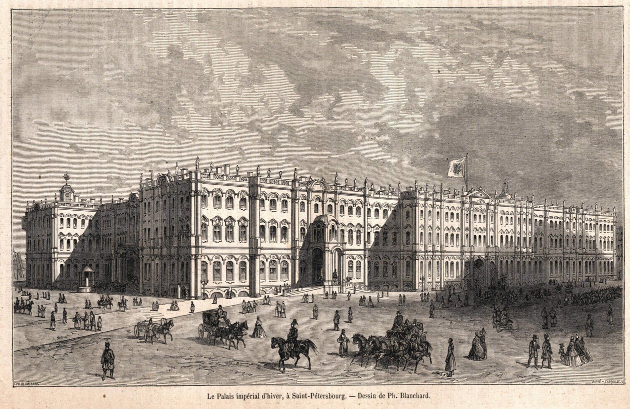 Het Winterpaleis in Sint-Petersburg. Tekening door Blanchard door Jules Blanchard