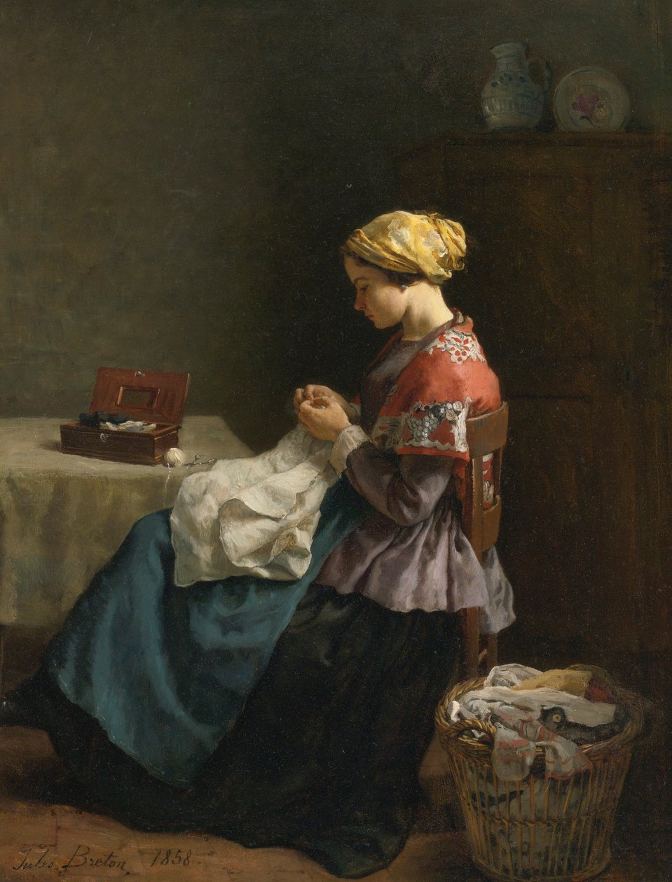 Jules Breton, 1868 - De kleine naaister door Jules Breton