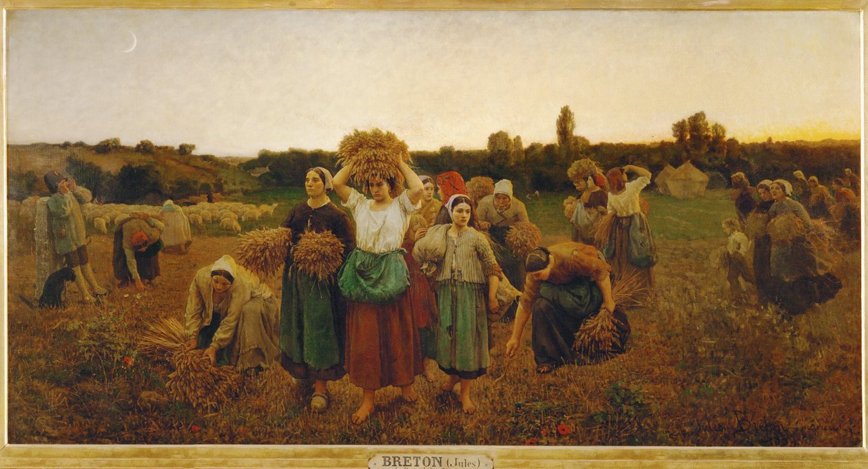 Herinnering aan de sprokkelaars (schilderij op doek) door Jules Breton