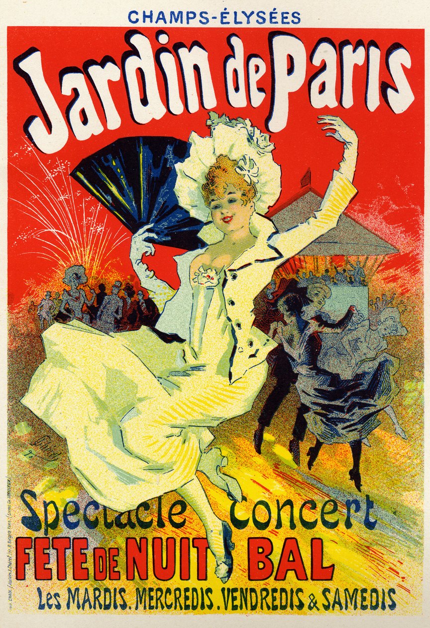 Kunst, Vermaak. Jardin de Paris, bal op de Champs Elysees, Parijs. Poster door Jules Cheret, Frankrijk, ca. 1895 door Jules Cheret