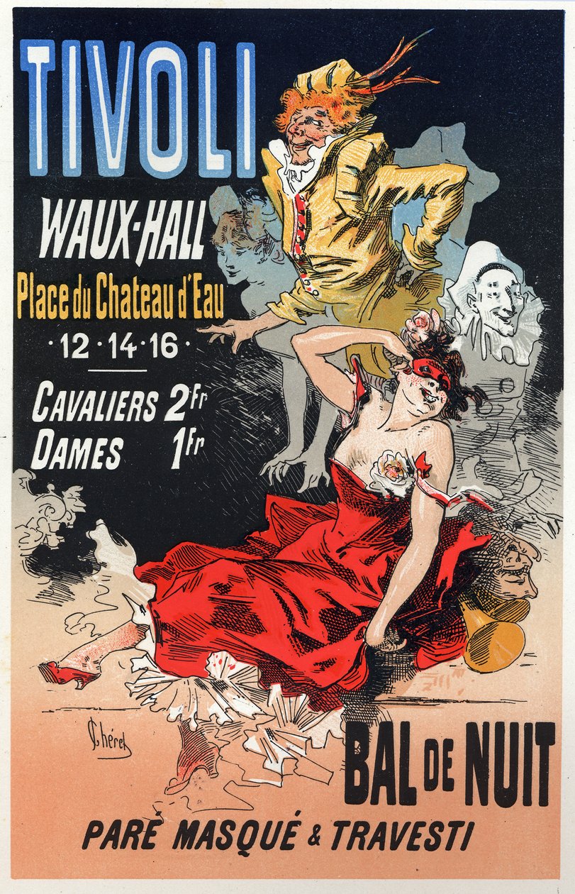 Kunst. Vermaak. Masqueradebal in het Tivoli Waux Hall, Parijs. Poster door Jules Cheret, Frankrijk, ca. 1870 door Jules Cheret