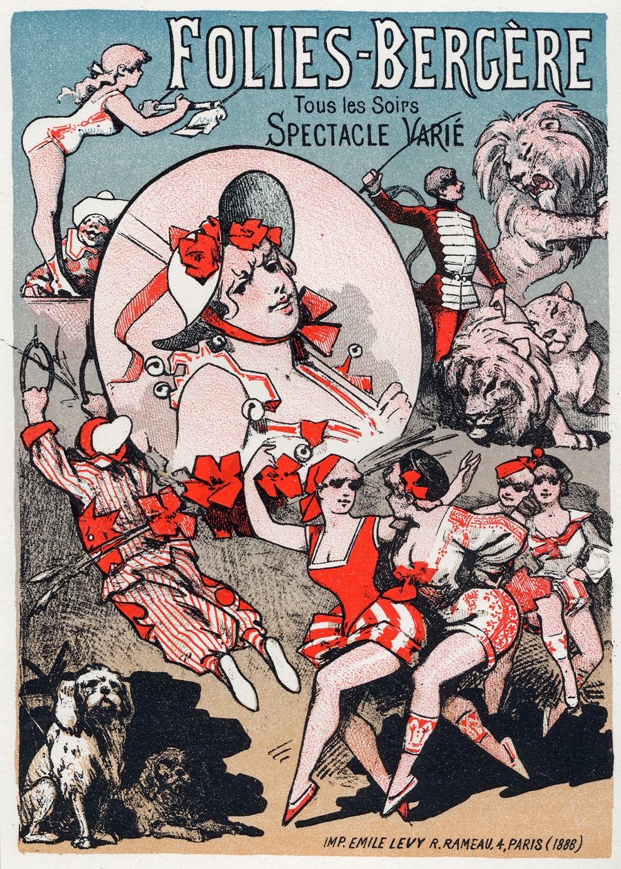 Kunst. Vermaak. Show in de Folies Bergeres, Parijs. Poster door Jules Cheret, Frankrijk door Jules Cheret