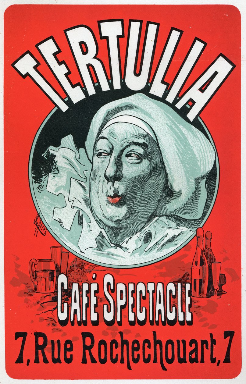 Kunst. Vermaak. Tertulia, show in het Cafe Spectacle, Parijs. Poster door Jules Cheret, ca. 1870 door Jules Cheret