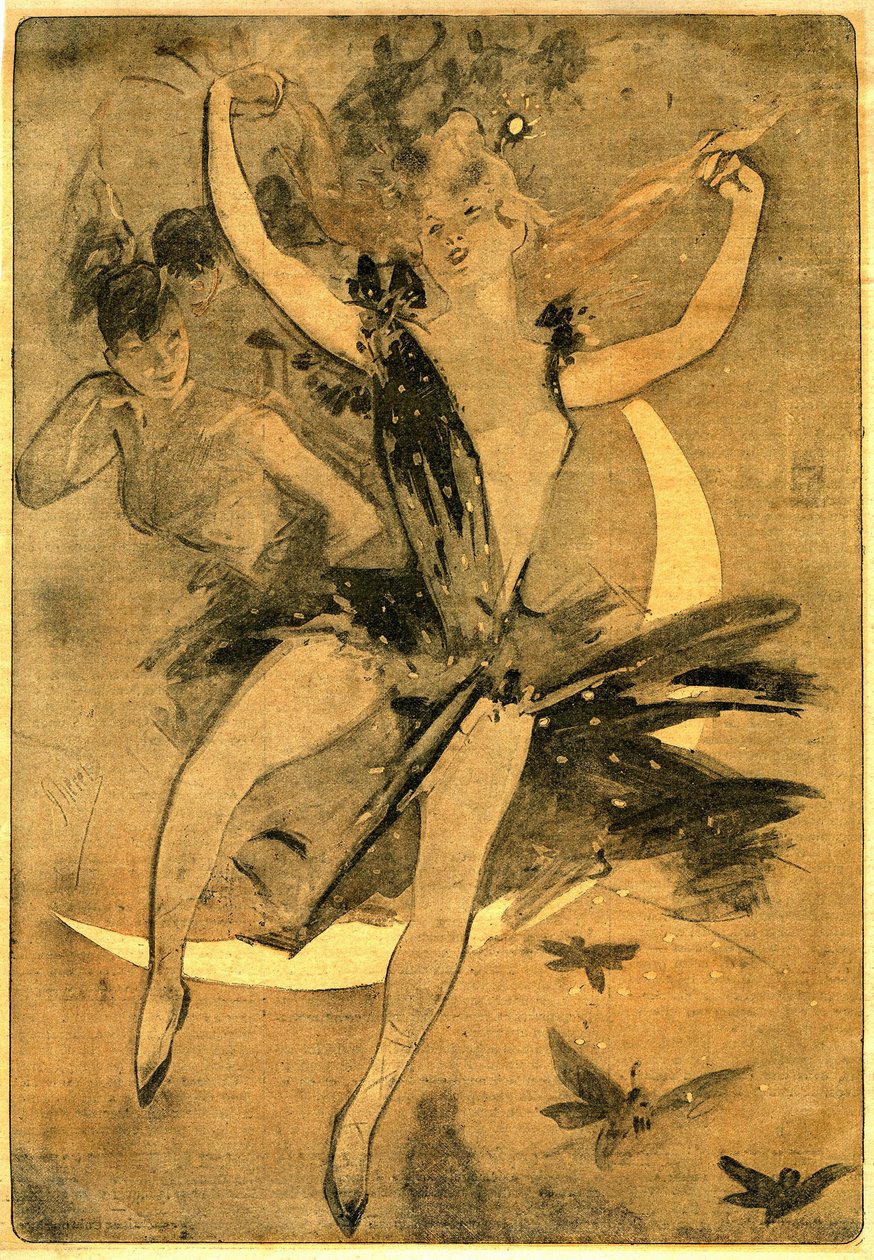 Tekening door Jules Cheret ter illustratie van "Lulu" door Felicien Champsaur, roman en pantomime in één acte (1900) met een clown danser. "Lulu" wordt beschouwd als een van de beste voorbeelden van wat in Frankrijk de "circusliteratuur" wordt genoemd. door Jules Cheret