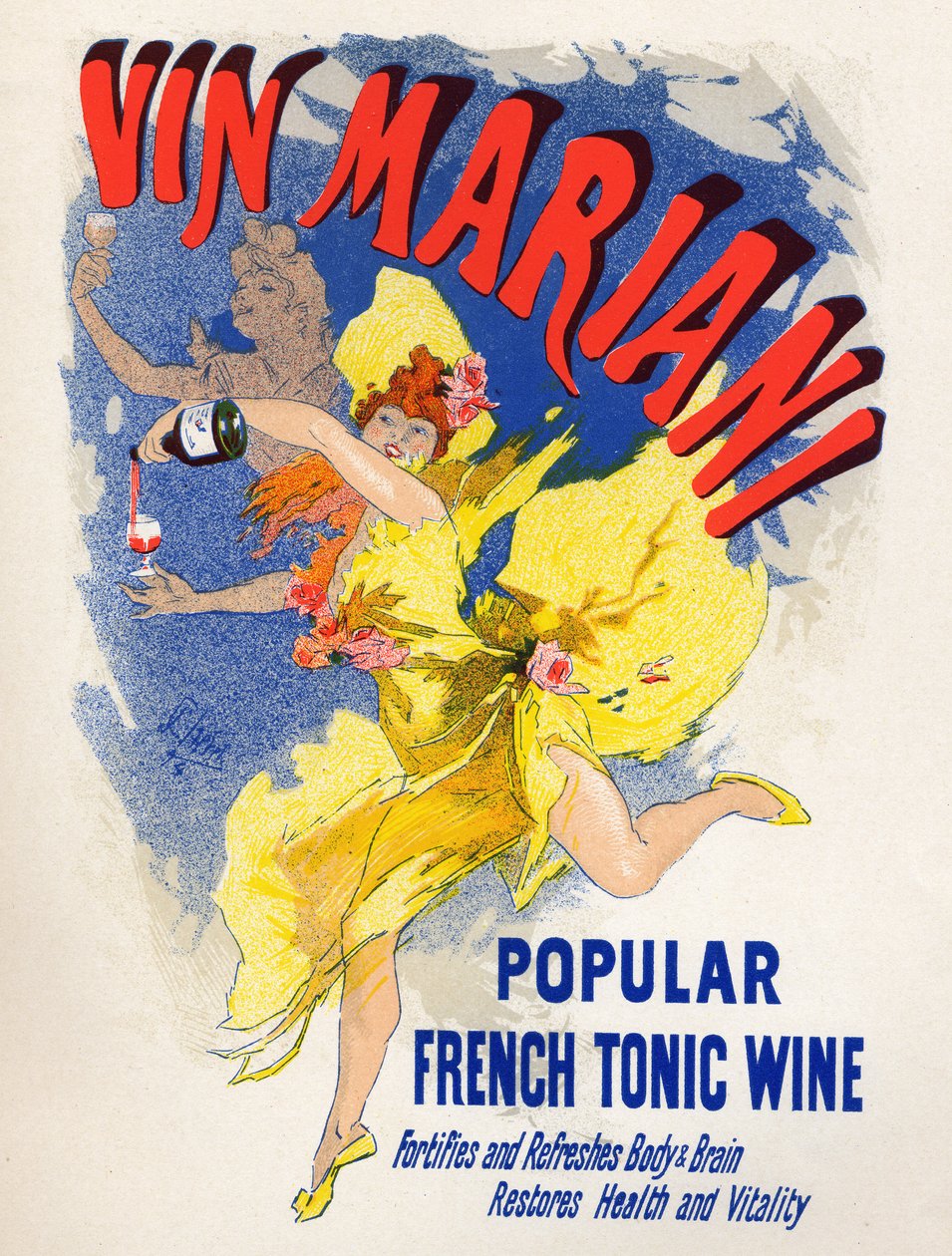 Eten en drinken. Mariani Franse Tonic Wine (eerste cocawijn). Poster door Jules Cheret (1836-1932), Frankrijk door Jules Cheret