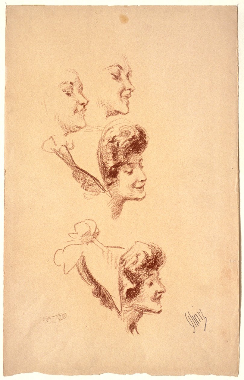 Vier Studien eines Frauenkopfes door Jules Cheret