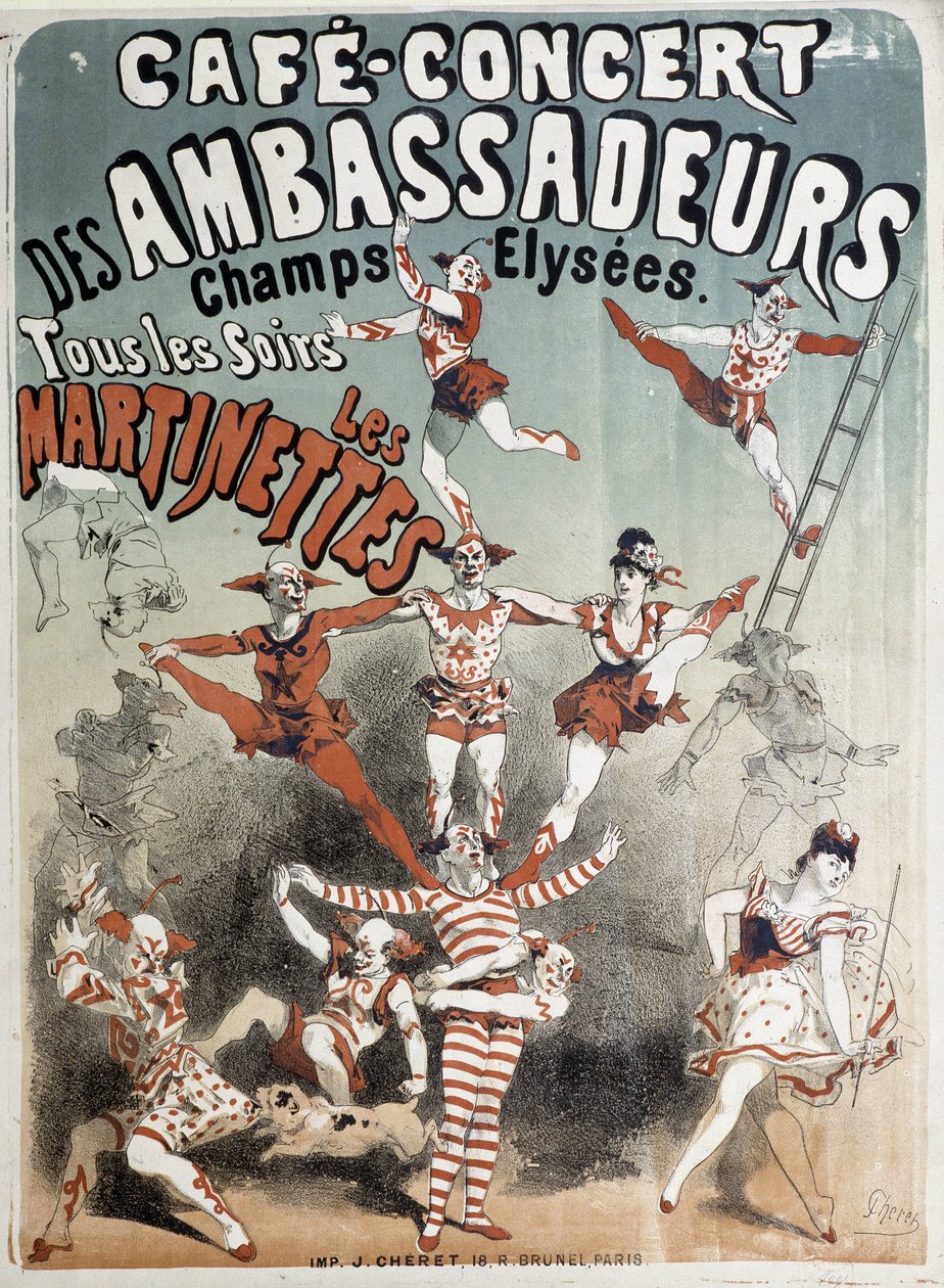 Les Martinettes au Cafe-Concert des Ambassadeurs - Poster door Jules Cheret, eind 19e eeuw door Jules Cheret