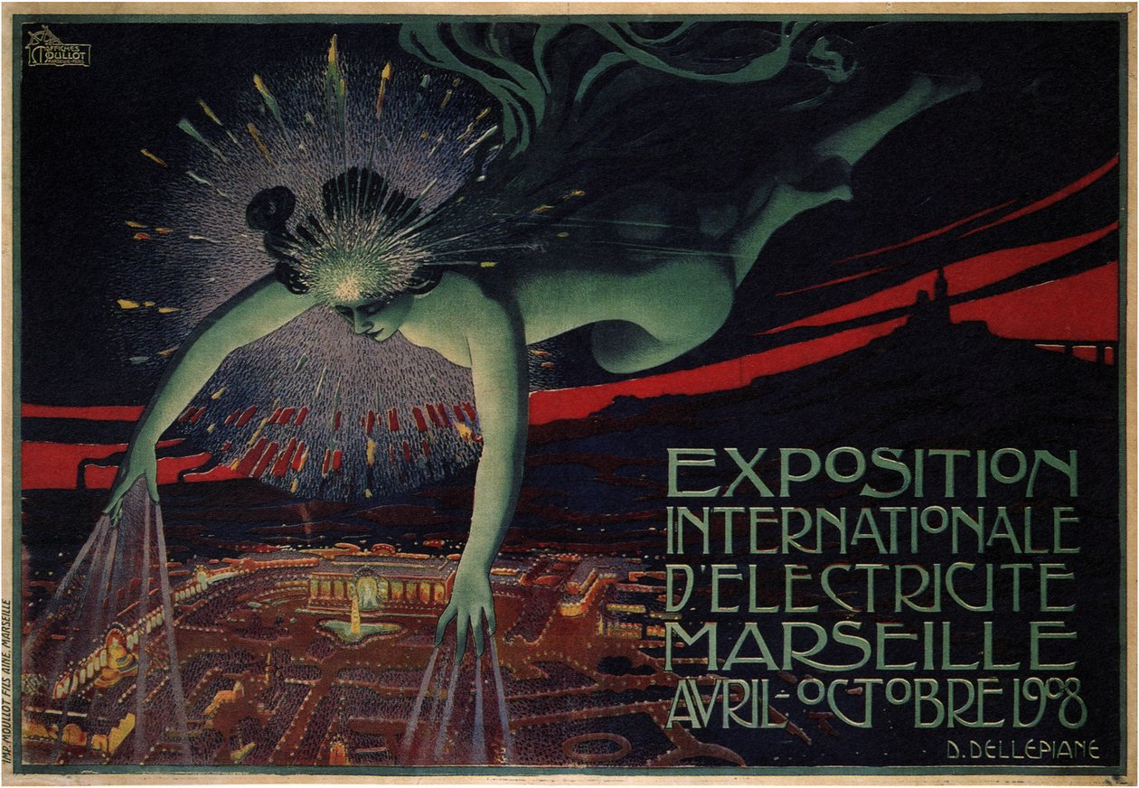 Poster gemaakt voor de Internationale tentoonstelling van elektriciteit in 1908 door Jules Cheret