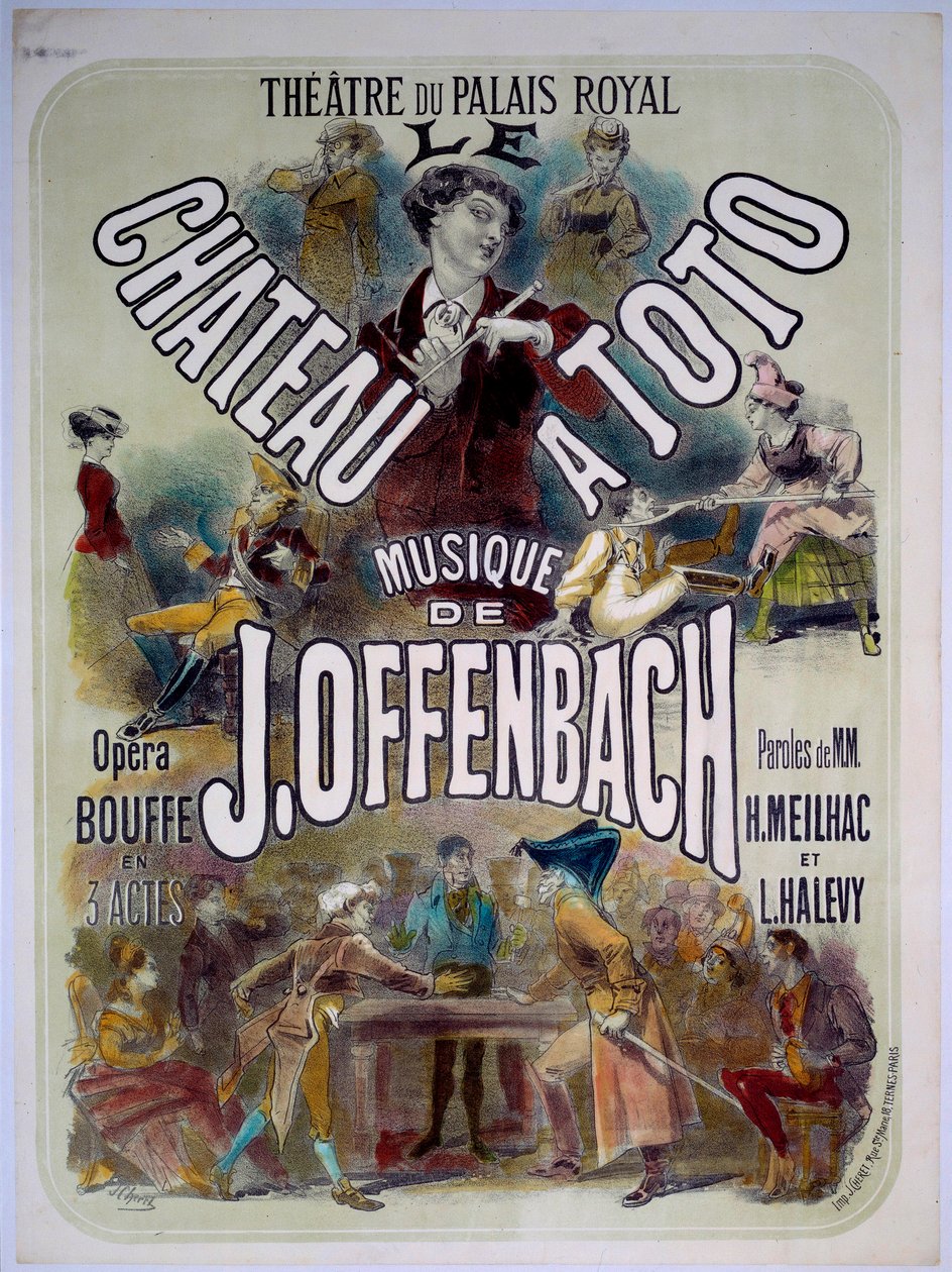 Poster voor Le chateau a Toto met muziek van Jacques Offenbach (1819-1880) in het Theatre du Palais Royal, illustratie door Jules Cheret (1836-1932) 1868. door Jules Cheret