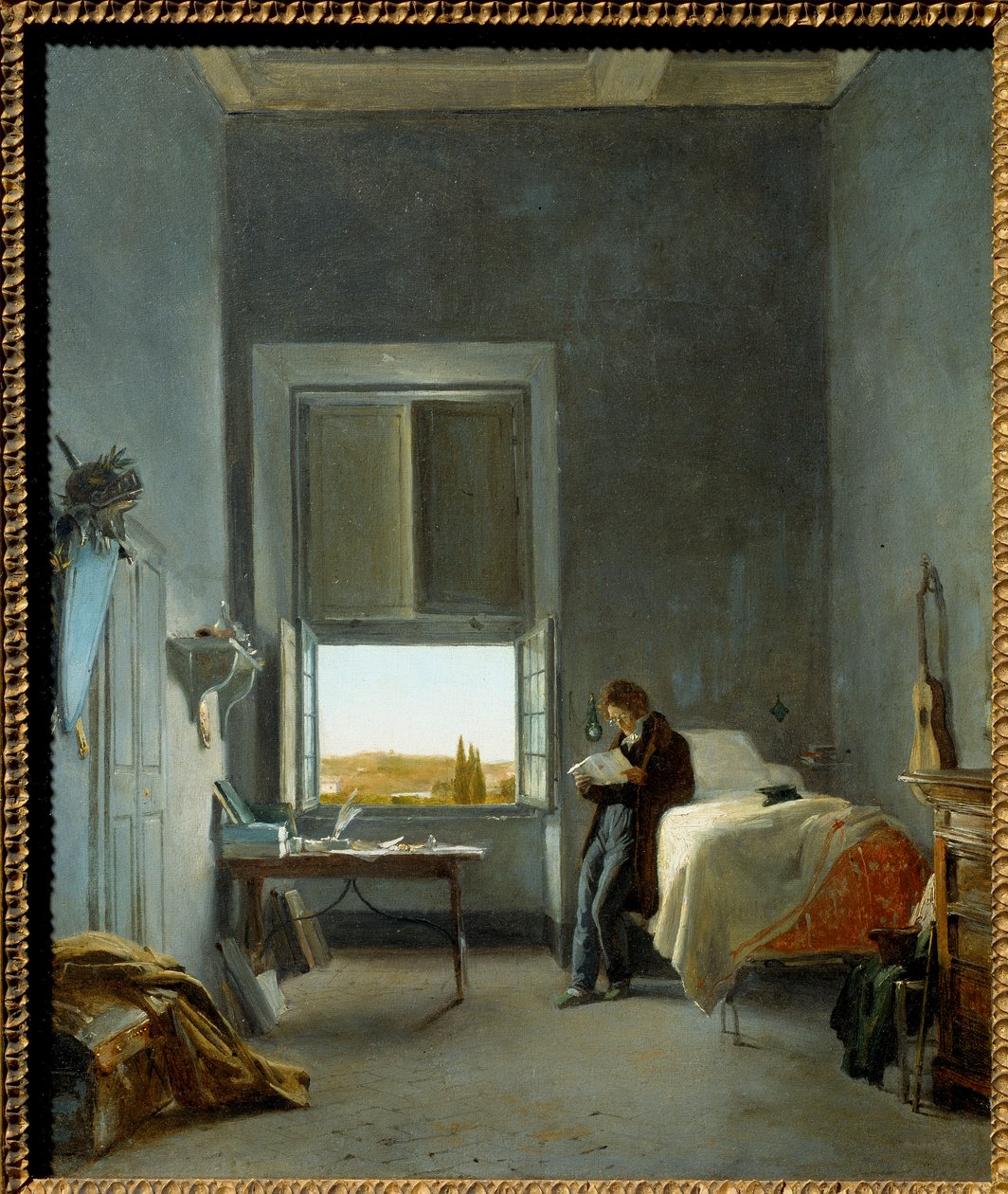 De kunstenaar in zijn kamer in de Villa Medicis door Jules Coignet