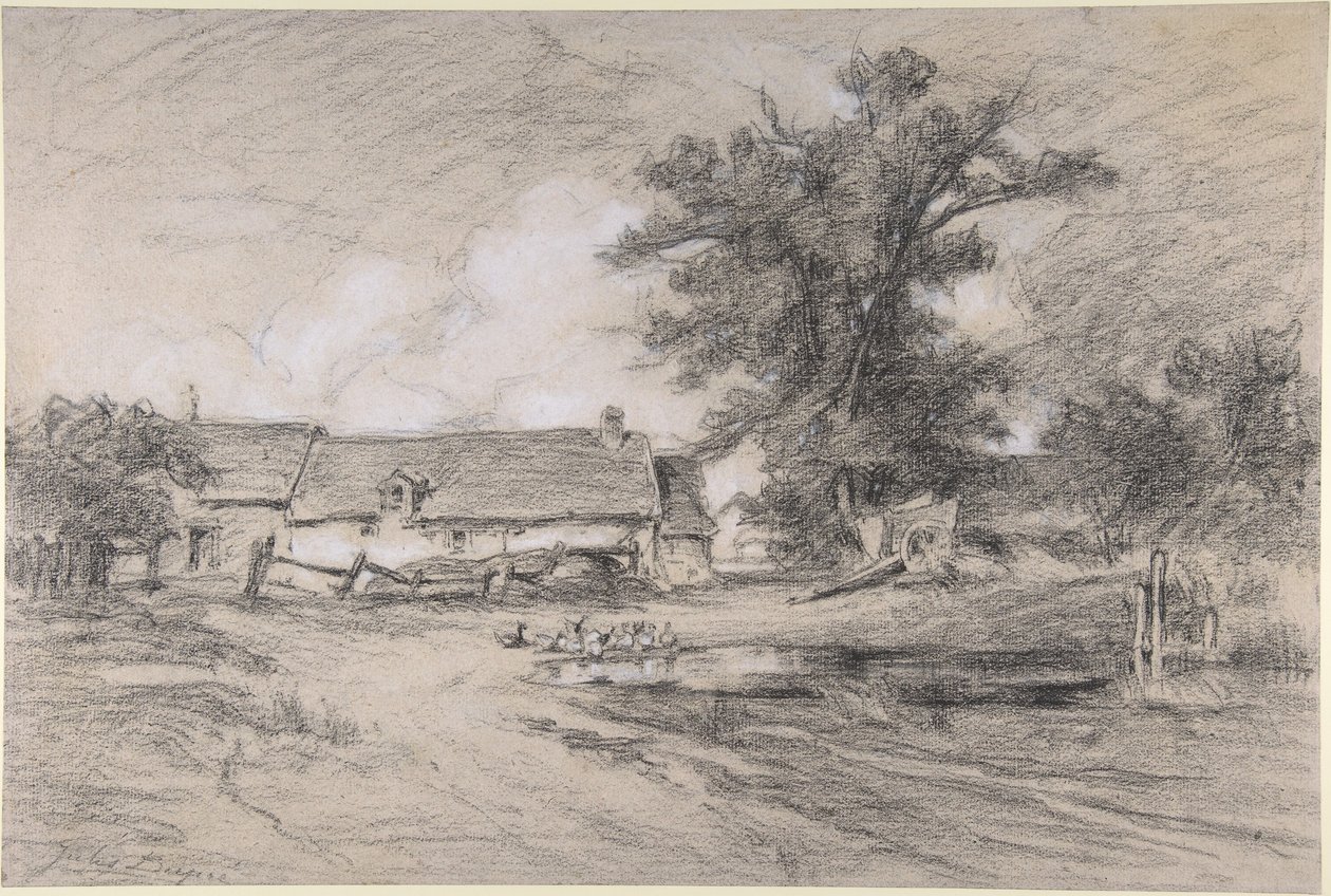 Boerenerf met eenden door Jules Dupré