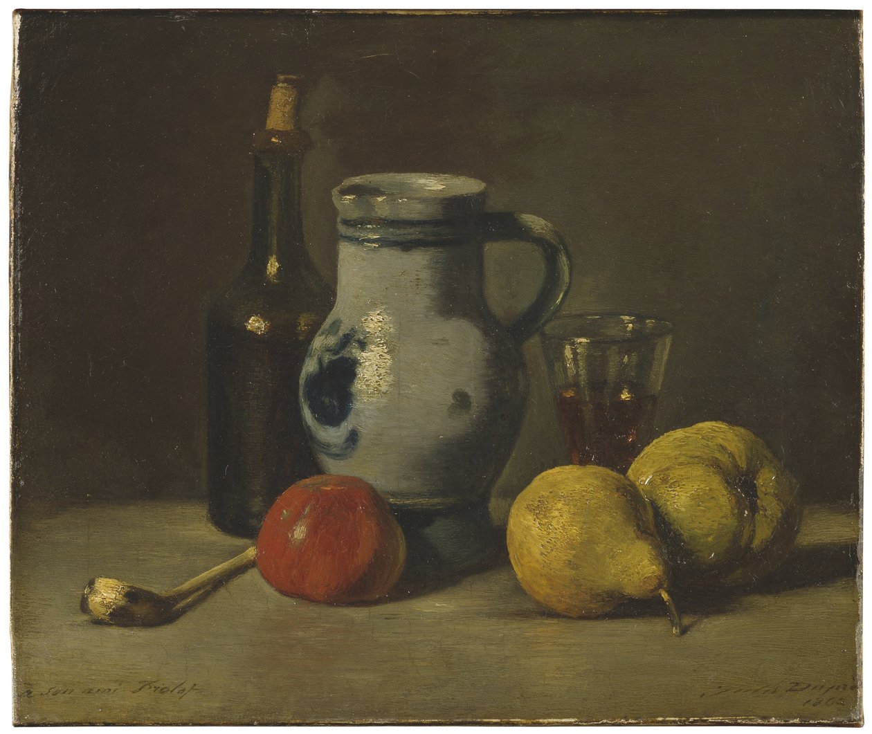 Stilleven met een grijze kan door Jules Dupré