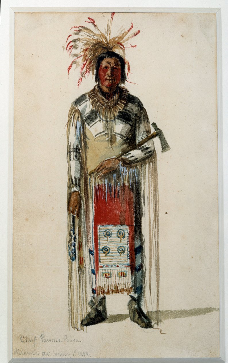 Indiaan van Amerika: Voetafdruk van een Indiaanse opperhoofd van de Pawnee Ponca stam door Jules Emile Saintin