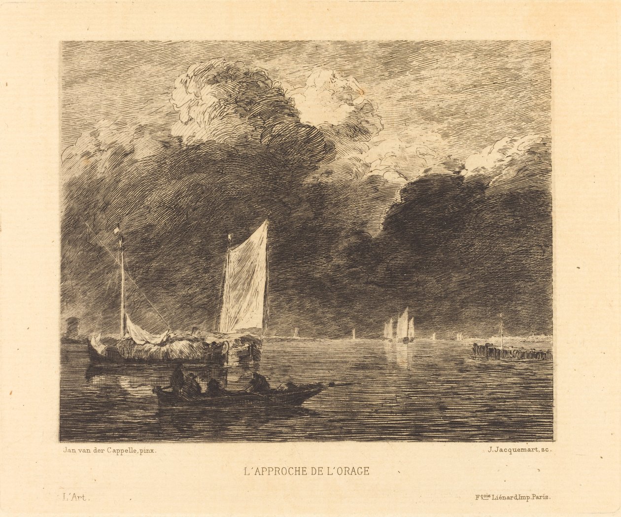 De Nadering van de Storm door Jules Ferdinand Jacquemart after Jan van de Cappelle