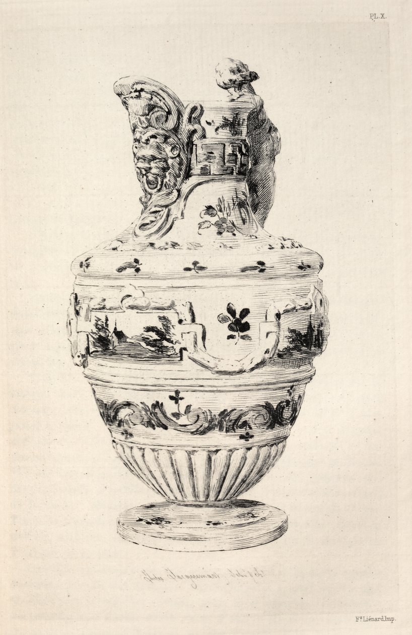 Geschiedenis van de Keramische Kunst: Een Beschrijvende en Filosofische Studie van de Pottenbakkerij van Alle Tijden en Alle Naties: Spanje: Talavera de la Reyna- Faience- Kruik (Blad X) door Jules Jacquemart