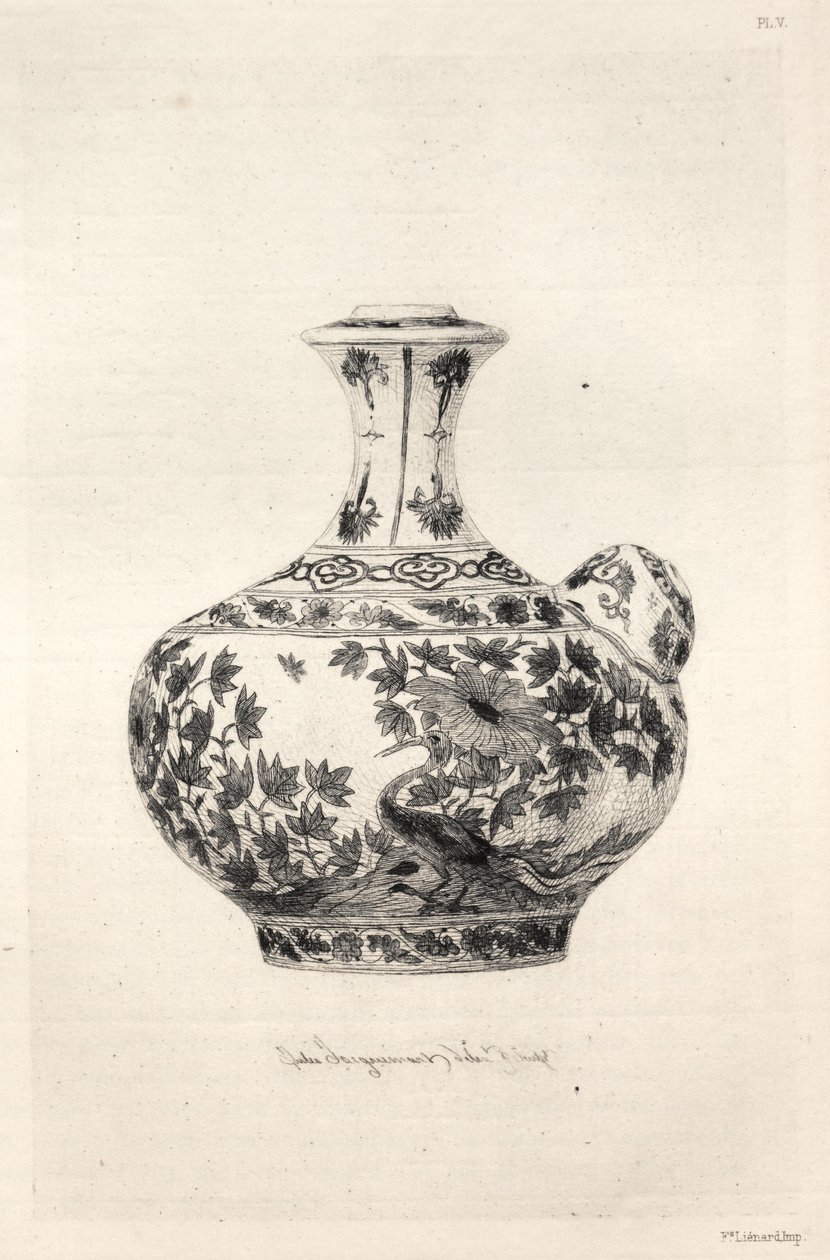Geschiedenis van de keramische kunst: Een beschrijvende en filosofische studie van het aardewerk van alle tijden en alle naties: Perzië: Zacht porselein - Gargoulette, Versierd met de Simorg (Plaat VI) door Jules Jacquemart