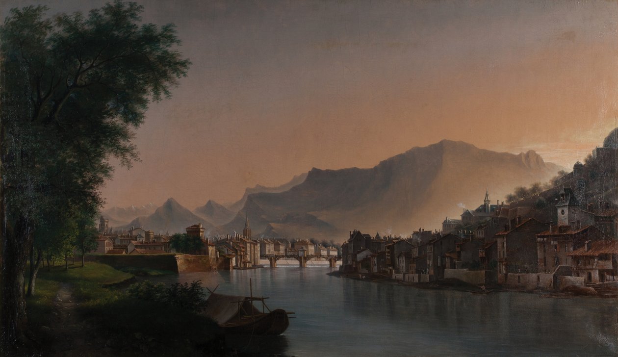 Uitzicht op Grenoble in de 19e eeuw door Jules Jean Baptiste Guedy