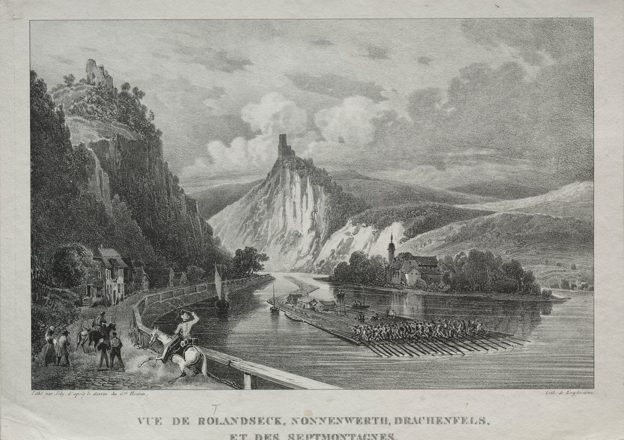 Uitzicht op Rolandseck, Nonnenwerth, Drachenfels en Siebenbirge door Jules Jean Baptiste de Joly
