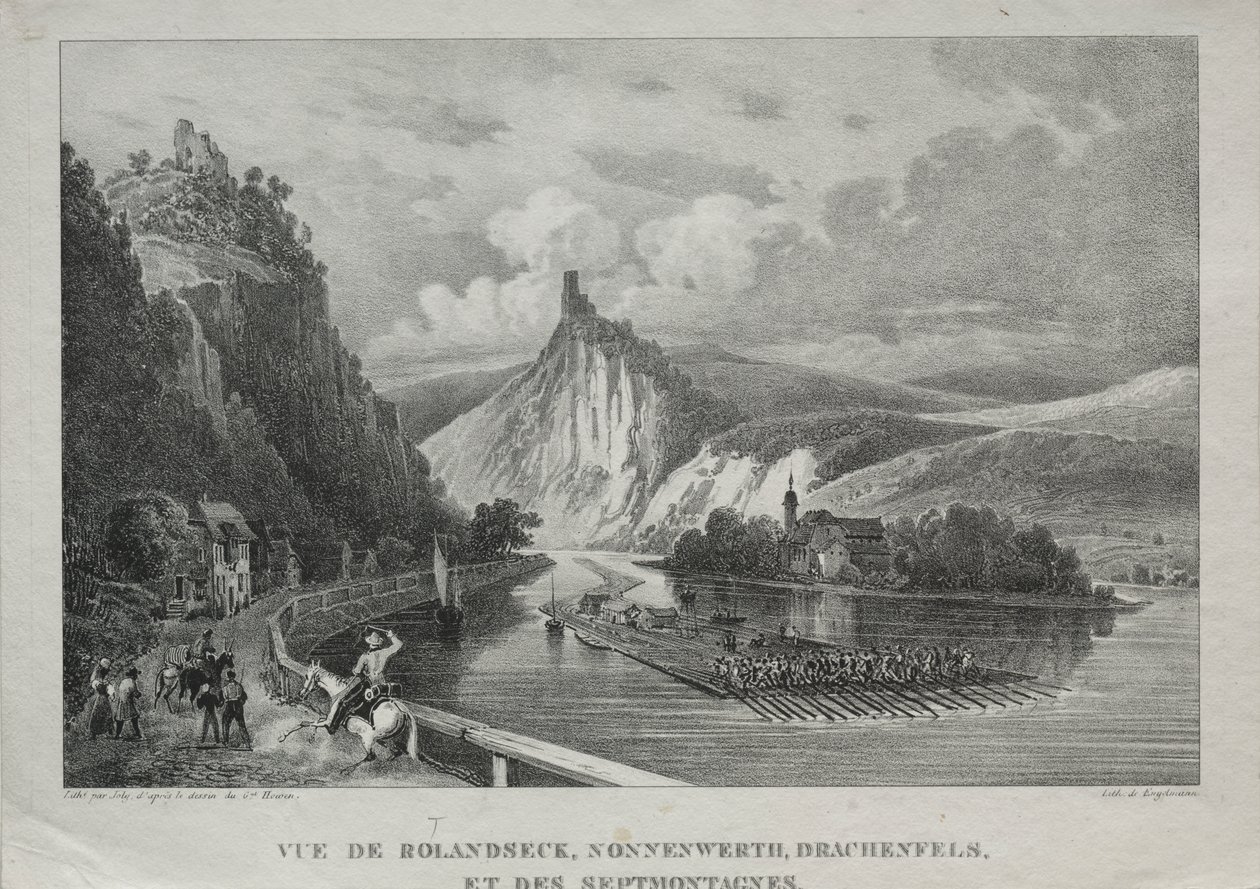 Uitzicht op Rolandseck, Nonnenwerth, Drachenfels en Siebenbirge door Jules Jean Baptiste de Joly