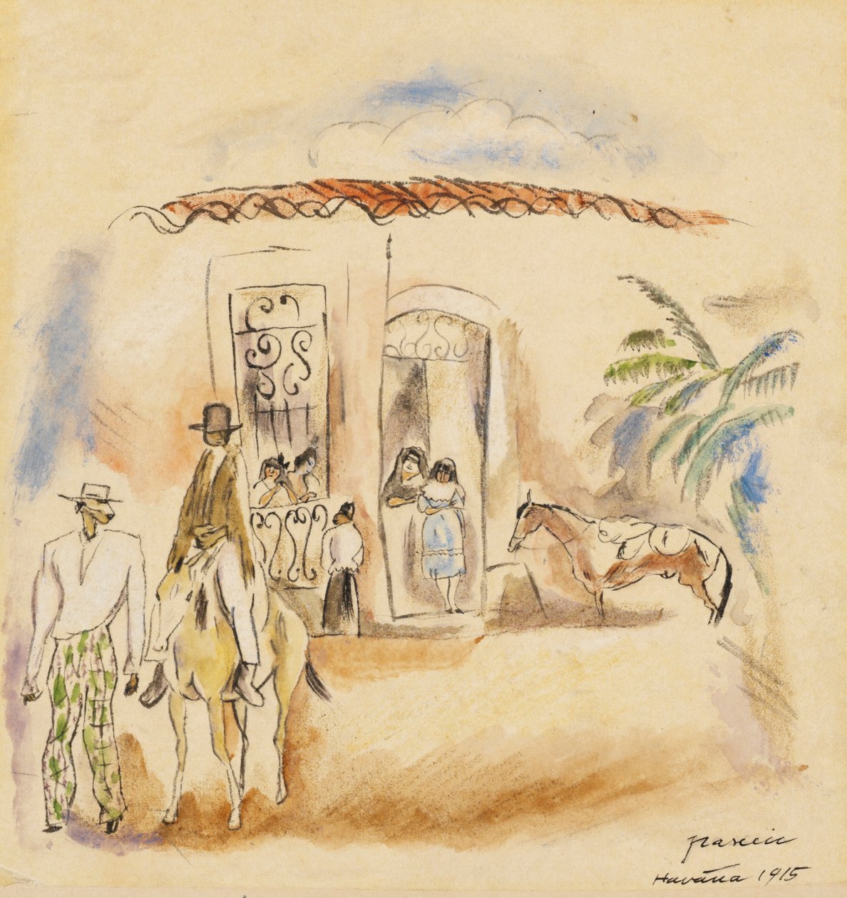 Figurengroep, man met groene geruite broek door Jules Pascin