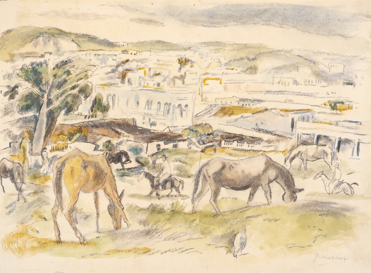 Paarden in Landschap door Jules Pascin