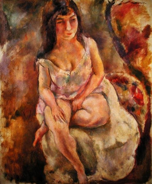 Zittende Halfnaakte door Jules Pascin
