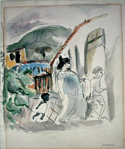 Vrouw en twee kinderen door Jules Pascin