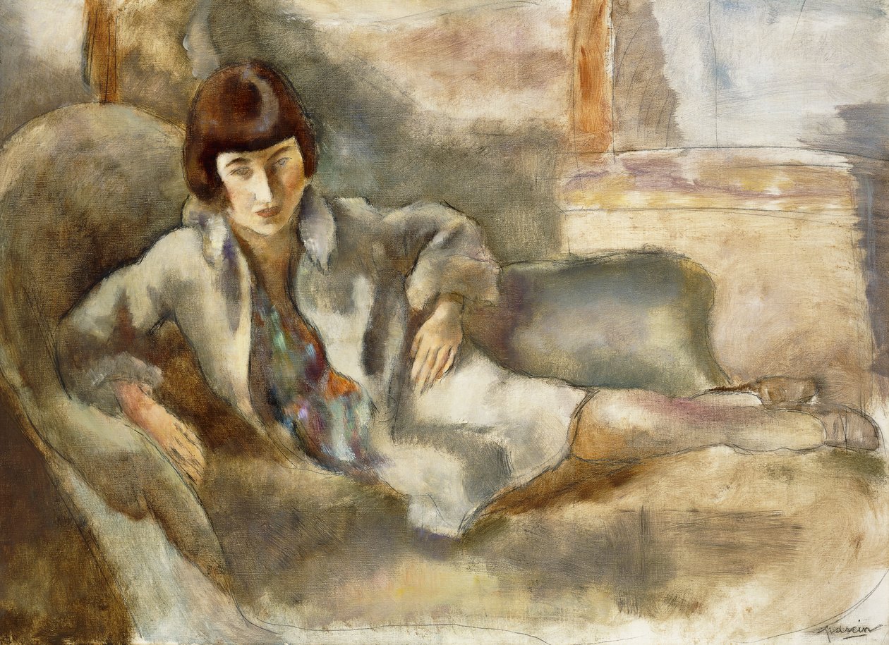 Vrouw op een bank; La Dame au Canape, ca.1927 door Jules Pascin