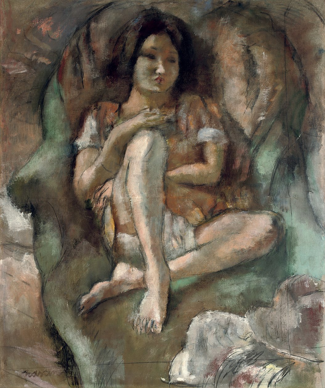 Jong Meisje in een Fauteuil door Jules Pascin