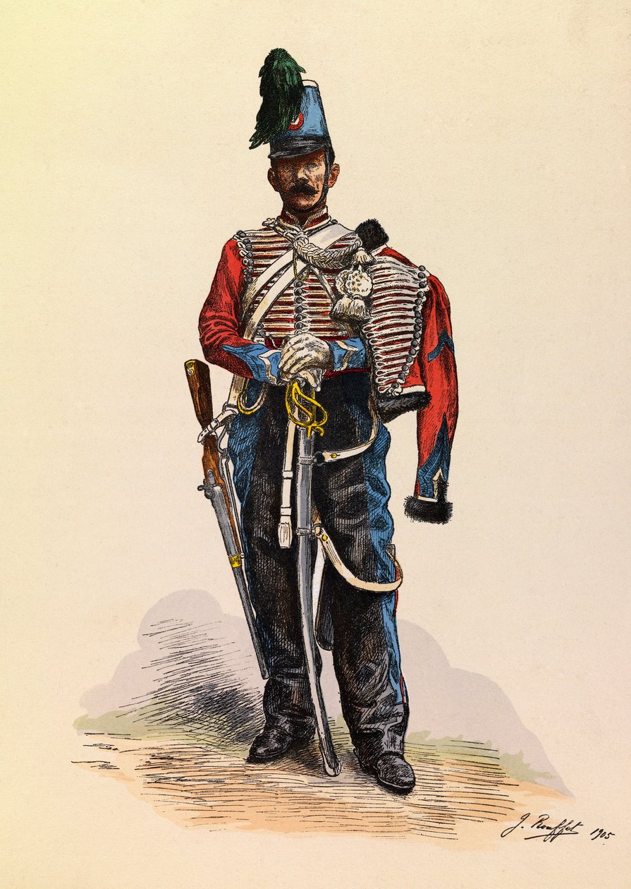 Portret van een Brigadier Hussard door Jules Rouffet (1862-1931) circa 1845, Privécollectie door Jules Rouffet