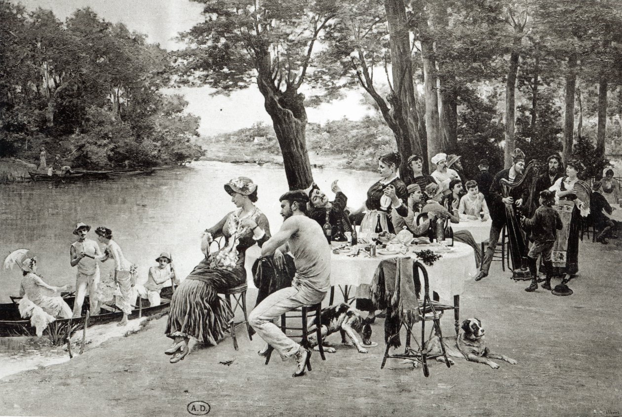 Scène aan de oever van de rivier de Marne door Jules Scalbert